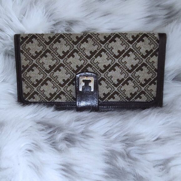 Ferragamo vintage logo canvas/leather bifold passport holder wallet EUC - Picture 2 of 12